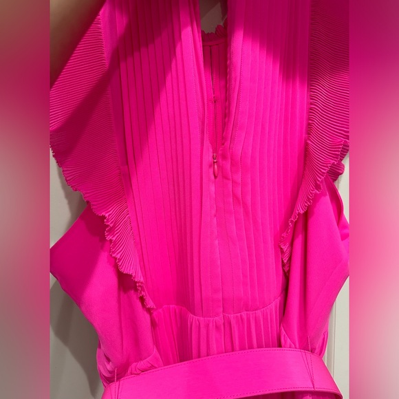 SELF PORTRAIT CHIFFON MIDI RUFFLE PLEADED PINK DRESS 12 - Picture 6 of 11